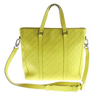 Louis Vuitton Shoulder Yellow Tote Bag Leather Black Infini Handbag Damier Tadao
